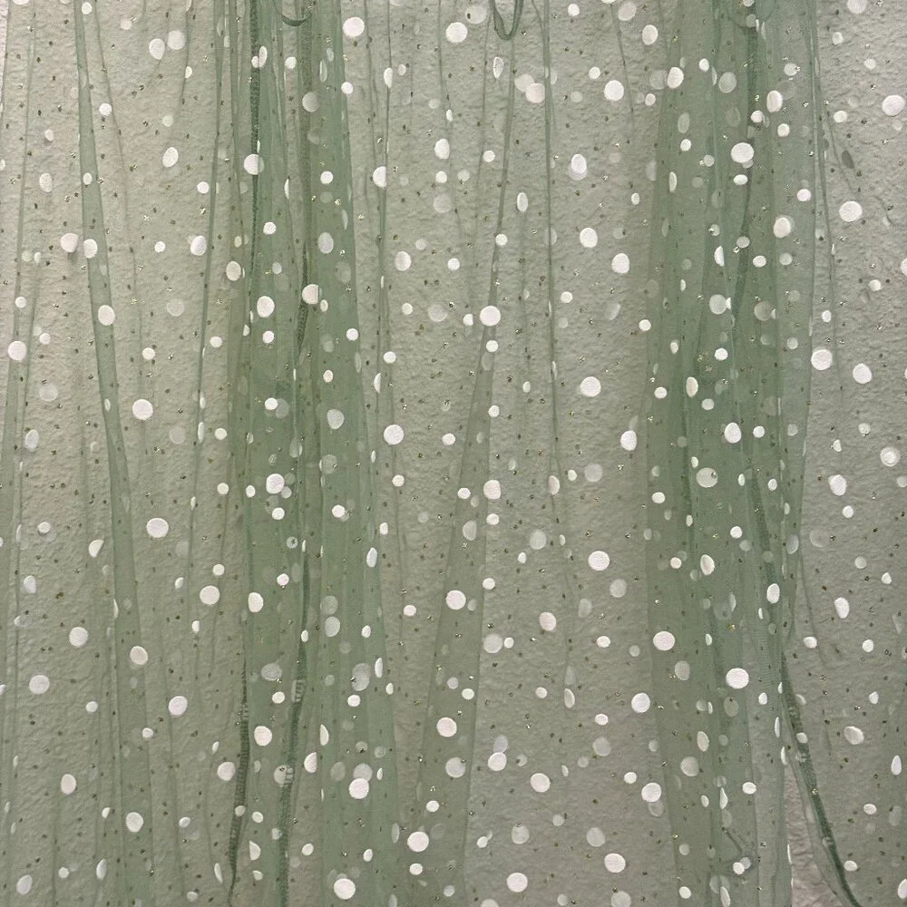 Zara Sheer Puff Sleeve Green with White Dot Pullover Blouse Women's Medium